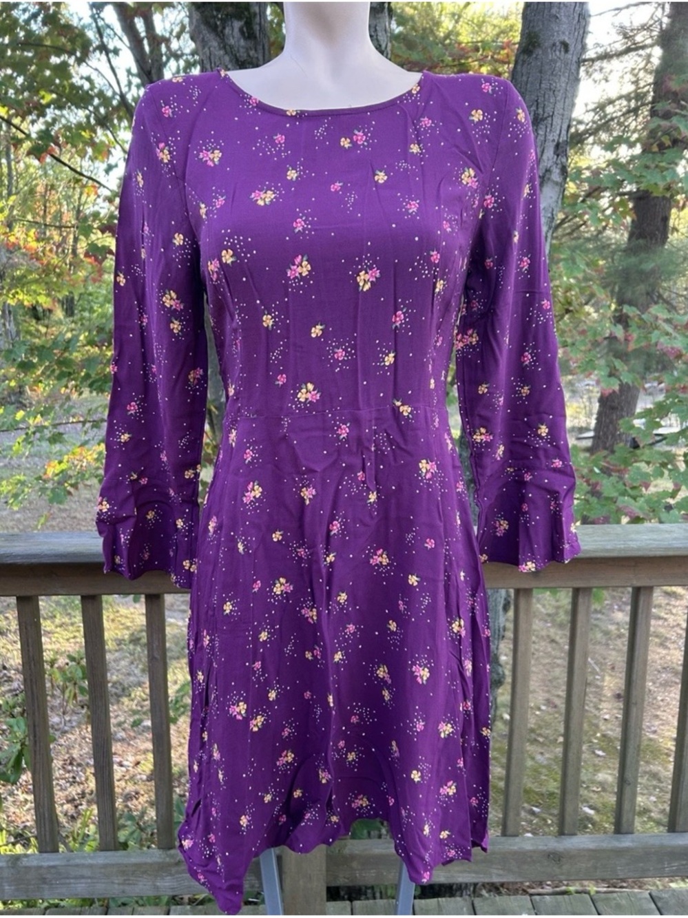 Old Navy Purple Floral Long-Sleeve A-Line Dress